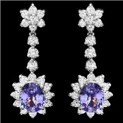 14K WHITE GOLD 5.00CT TANZANITE 3.00CT DIAMOND EARRINGS