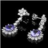 Image 2 : 14K WHITE GOLD 5.00CT TANZANITE 3.00CT DIAMOND EARRINGS