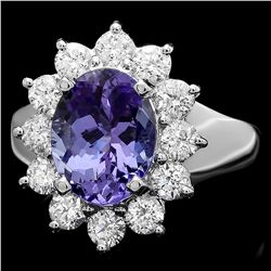 14K WHITE GOLD 2.50CT TANZANITE 1CT DIAMOND RING