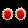 Image 1 : 14K YELLOW GOLD 8.00CT CORAL 1.50CT DIAMOND EARRINGS