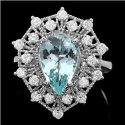 14K WHITE GOLD 2.30CT AQUAMARINE 0.80CT DIAMOND RING