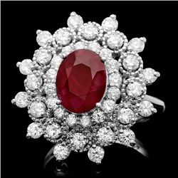 14K WHITE GOLD 3.00CT RUBY 2.00CT DIAMOND RING