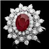 Image 1 : 14K WHITE GOLD 3.00CT RUBY 2.00CT DIAMOND RING