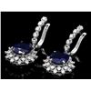 Image 2 : 14K WHITE GOLD 12CT SAPPHIRE 1.70CT DIAMOND EARRINGS