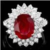 Image 1 : 14K WHITE GOLD 5.00CT RUBY 1.50CT DIAMOND RING