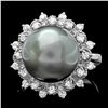 Image 1 : 14K WHITE GOLD 12.5MM PEARL 0.60CT DIAMOND RING