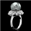 Image 2 : 14K WHITE GOLD 12.5MM PEARL 0.60CT DIAMOND RING