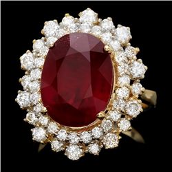 14K YELLOW GOLD 11.00CT RUBY 1.60CT DIAMOND RING