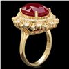 Image 2 : 14K YELLOW GOLD 11.00CT RUBY 1.60CT DIAMOND RING