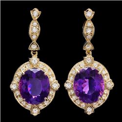 14K YELLOW GOLD 16CT AMETHYST 1.7CT DIAMOND EARRINGS