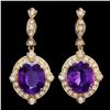 Image 1 : 14K YELLOW GOLD 16CT AMETHYST 1.7CT DIAMOND EARRINGS