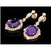 Image 2 : 14K YELLOW GOLD 16CT AMETHYST 1.7CT DIAMOND EARRINGS