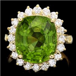 14K YELLOW GOLD 9.00CT PERIDOT 1.00CT DIAMOND RING