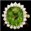 Image 1 : 14K YELLOW GOLD 9.00CT PERIDOT 1.00CT DIAMOND RING