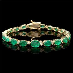 14K YELLOW GOLD 11CT EMERALD 0.65CT DIAMOND BRACELET