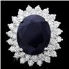 Image 1 : 14K WHITE GOLD 11.50CT SAPPHIRE 2.50CT DIAMOND RING