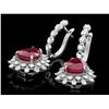 Image 2 : 14K WHITE GOLD 1.50CT RUBY 2.00CT DIAMOND EARRINGS