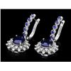 Image 2 : 14K WHITE GOLD 6.4CT SAPPHIRE 1CT DIAMOND EARRINGS