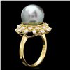 Image 2 : 14K YELLOW GOLD 12 X 12MM PEARL 0.80CT DIAMOND RING