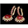 Image 2 : 14K YELLOW GOLD 11.00CT RUBY 1.30CT DIAMOND EARRINGS