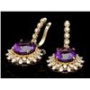 Image 2 : 14K YELLOW GOLD 15.00CT AMETHYST 2.00CT DIAMOND EARRINGS