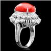 Image 2 : 14K WHITE GOLD 9.00CT CORAL 1.35CT DIAMOND RING