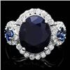 Image 1 : 14K WHITE GOLD 6.5CT SAPPHIRE 0.90CT DIAMOND RING