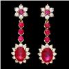 Image 1 : 14K YELLOW GOLD 5CT RUBY 1.60CT DIAMOND EARRINGS