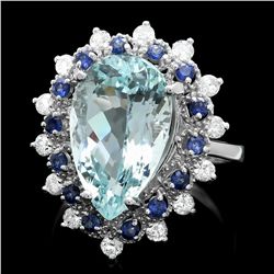 14K WHITE GOLD 5.00CT AQUAMARINE 0.55CT DIAMOND RING