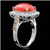 Image 2 : 14K WHITE GOLD 5.50CT CORAL 1.00CT DIAMOND RING