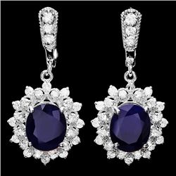 14K WHITE GOLD 9CT SAPPHIRE 1.90CT DIAMOND EARRINGS