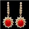 Image 1 : 14K YELLOW GOLD 4.00CT CORAL 1.50CT DIAMOND EARRINGS