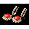 Image 2 : 14K YELLOW GOLD 4.00CT CORAL 1.50CT DIAMOND EARRINGS