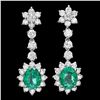 Image 1 : 14K WHITE GOLD 4CT EMERALD 3.20CT DIAMOND EARRINGS