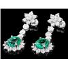 Image 2 : 14K WHITE GOLD 4CT EMERALD 3.20CT DIAMOND EARRINGS