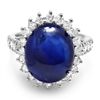 Image 3 : 14K WHITE GOLD 11.50CT SAPPHIRE 1.20CT DIAMOND RING