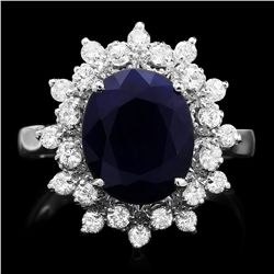 14K WHITE GOLD 4.00CT SAPPHIRE 0.70CT DIAMOND RING