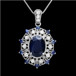 14K WHITE GOLD 5CT SAPPHIRE 0.70CT DIAMOND PENDANT