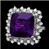 Image 1 : 14K WHITE GOLD 9.70CT AMETHYST 0.80CT DIAMOND RING