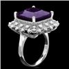 Image 2 : 14K WHITE GOLD 9.70CT AMETHYST 0.80CT DIAMOND RING