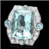 Image 1 : 14K WHITE GOLD 22CT AQUAMARINE 1.35CT DIAMOND RING