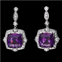 14K W GOLD 22.50CT AMETHYST 0.40CT DIAMOND EARRINGS