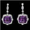 Image 1 : 14K W GOLD 22.50CT AMETHYST 0.40CT DIAMOND EARRINGS