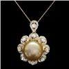 Image 1 : 14K YELLOW GOLD 15MM PEARL 3.00CT DIAMOND PENDANT