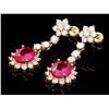 Image 2 : 14K YELLOW GOLD 6.00CT RUBY 3.0CT DIAMOND EARRINGS