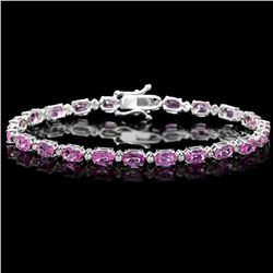 14K WHITE GOLD 11CT SAPPHIRE .35CT DIAMOND BRACELET