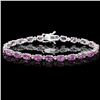 Image 1 : 14K WHITE GOLD 11CT SAPPHIRE .35CT DIAMOND BRACELET