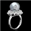 Image 2 : 14K WHITE GOLD 12 X 12MM PEARL 0.60CT DIAMOND RING