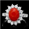 Image 1 : 14K WHITE GOLD 2.50CT CORAL 1.10CT DIAMOND RING