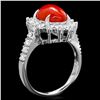 Image 2 : 14K WHITE GOLD 2.50CT CORAL 1.10CT DIAMOND RING